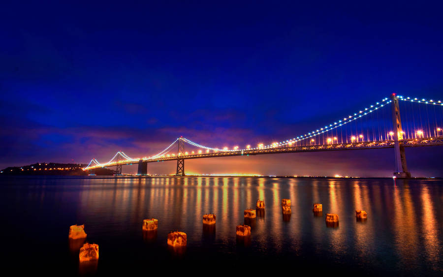 Wallpaper San Francisco, Lights, Bridge, Night, City Lights Wallpaper