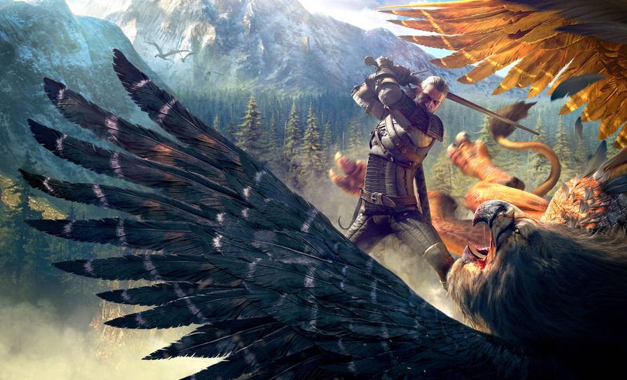 Wallpaper The Witcher 3, Wild Hunt, Geralt, Griffin, 8k, Games Wallpaper