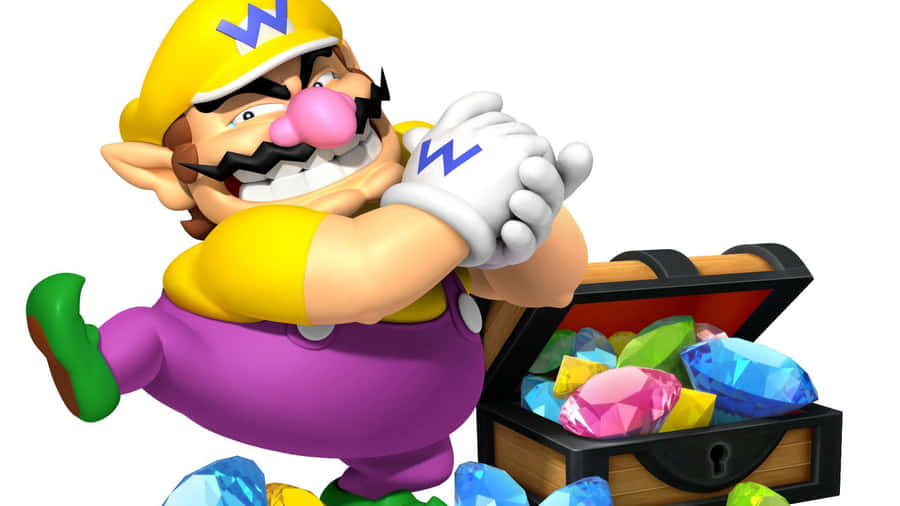 Wario Smirking On A Vibrant Background Wallpaper