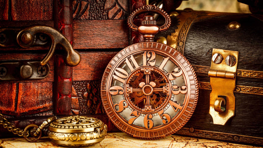 Watch Beside Vintage Ornaments Tiempo Background Wallpaper