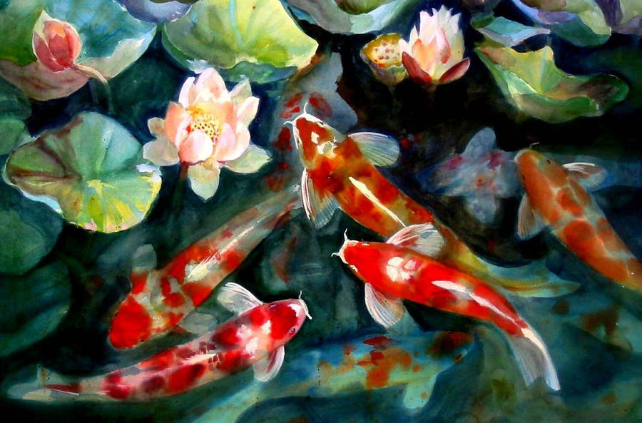 Watercolor Koi Fish Wallpaper