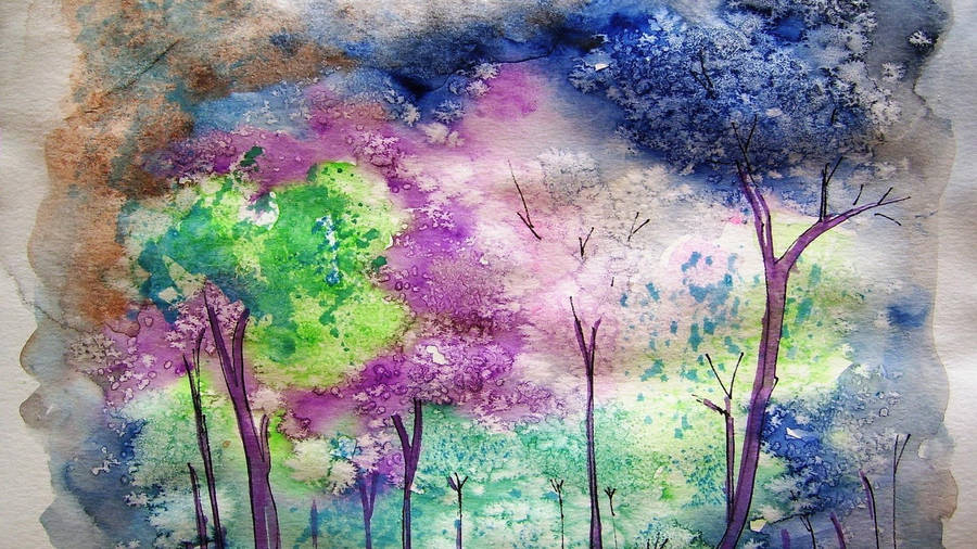 Watercolor Painting Trees Wallpaper