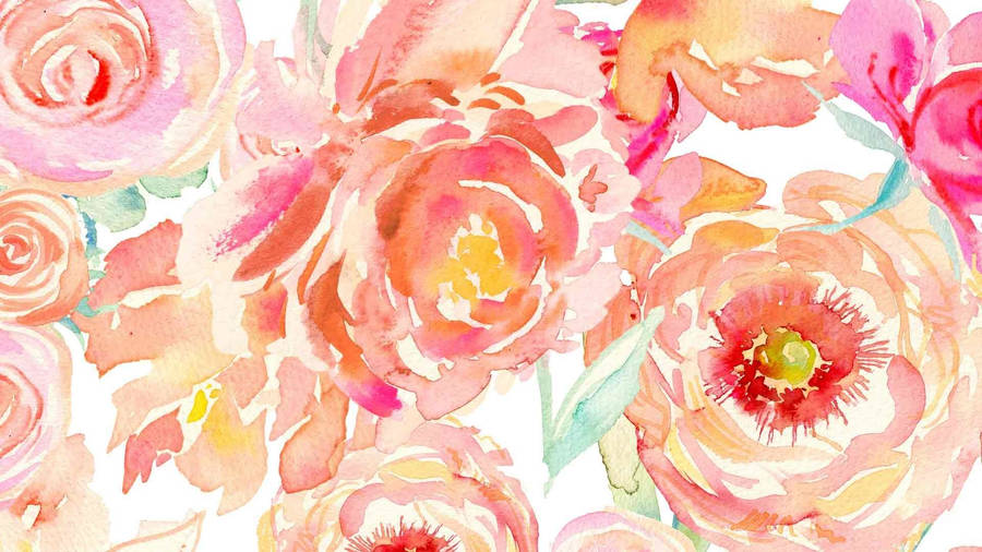 Watercolor Peony Flowers Wallpaper