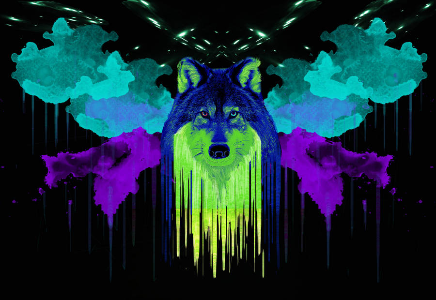 Watercolor Wolf Black Art Wallpaper