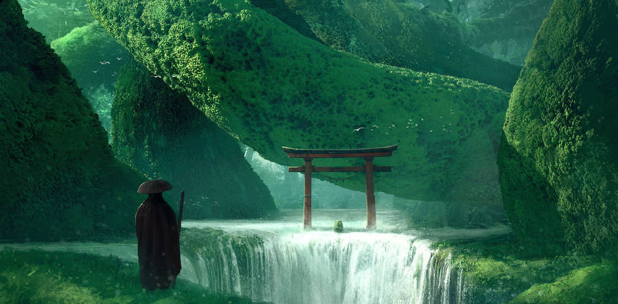 Waterfall With Gate Wallpaper