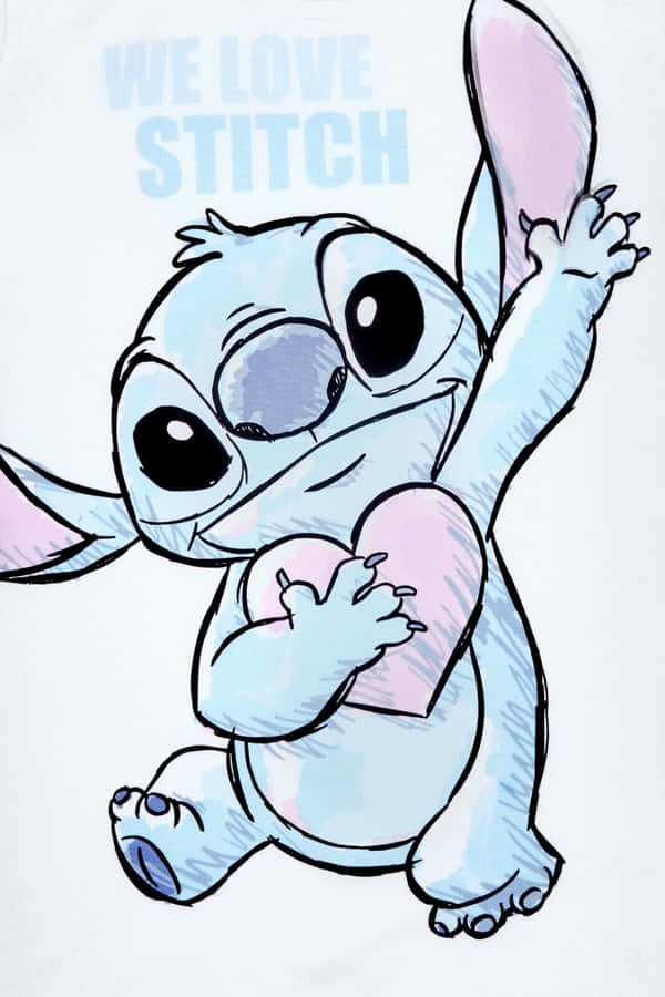We Love Stitch Heart Hug Illustration Wallpaper