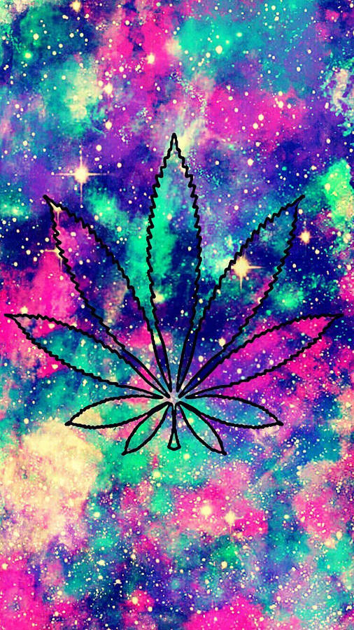 Weed Leaf Outline In Universe-like Background Wallpaper