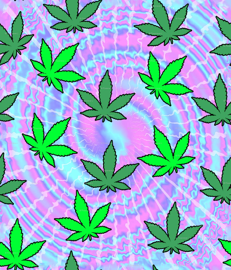 Weed Leaf Pattern In Tie-dye Background Wallpaper