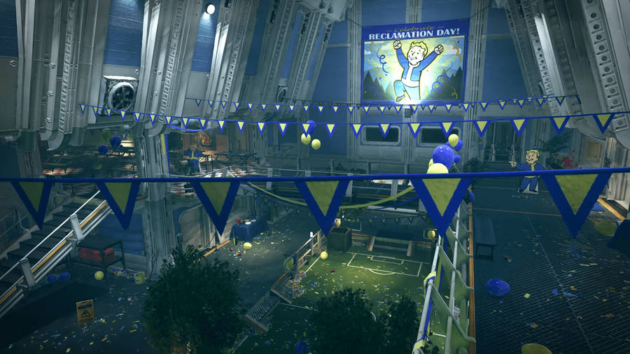 Welcome To The Vault-tec Campaign Stadium - The Perfect Spot To Cheer On Your Favorite Fallout 76 Team! Wallpaper