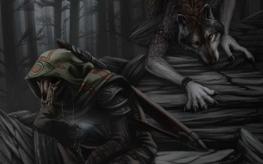 Werewolf And Skull Hunter Wallpaper