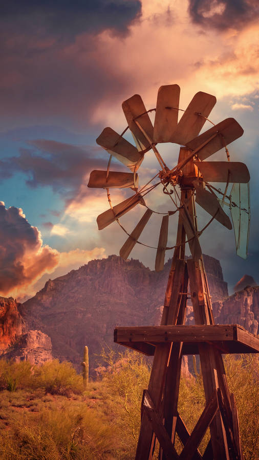 Western Windmill Aesthetic Wallpaper