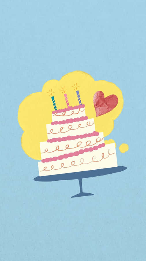 Whimsical Birthday Cake Illustration Wallpaper