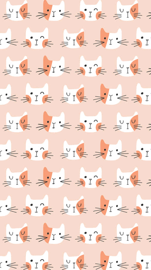 White And Orange Cute Cat Pattern Wallpaper