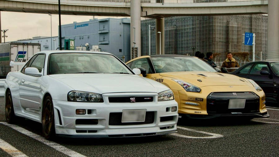 White And Yellow Jdm Car Duo Wallpaper