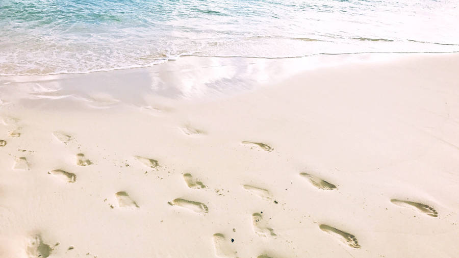 White Beach Footprints Wallpaper