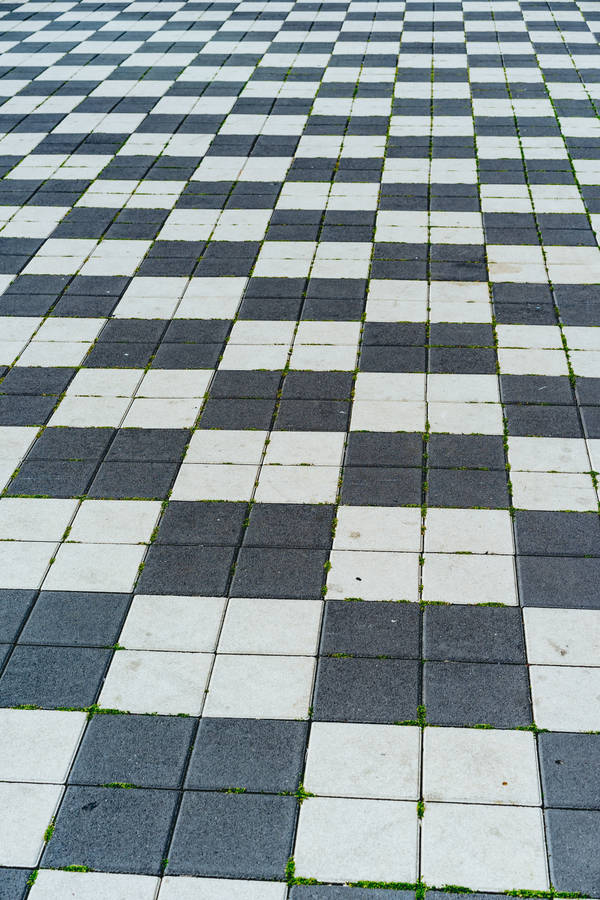 White Black Checkered Tile Floor Wallpaper