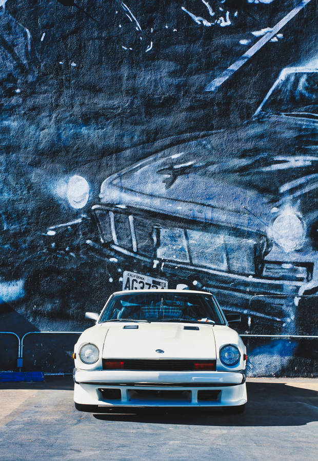 White Car Wall Graffiti Iphone Wallpaper