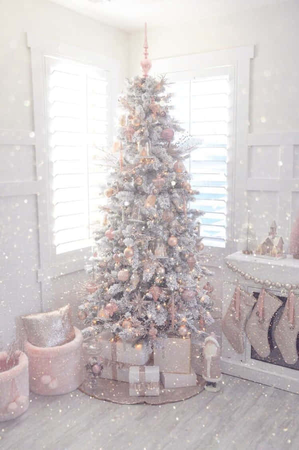 White Christmas Pink Pretty Tree Wallpaper