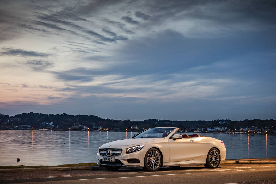 White Convertible Benz 4k Wallpaper