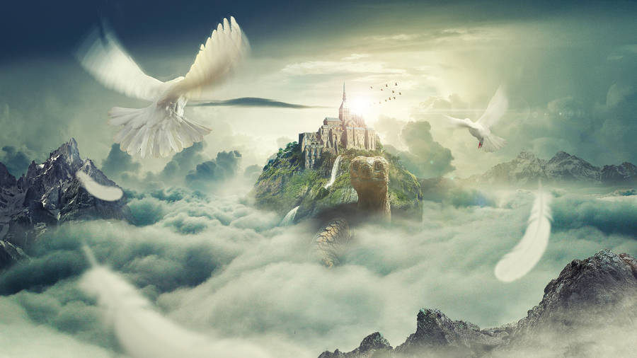 White Doves And Sea Of Clouds Wallpaper