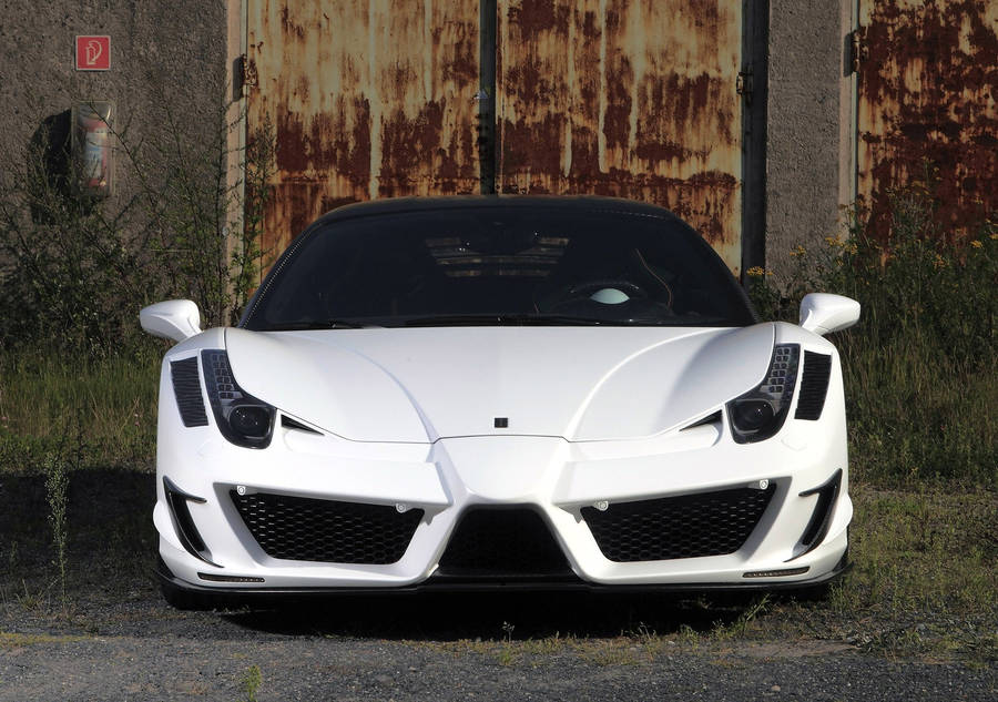 White Ferrari Front View Wallpaper