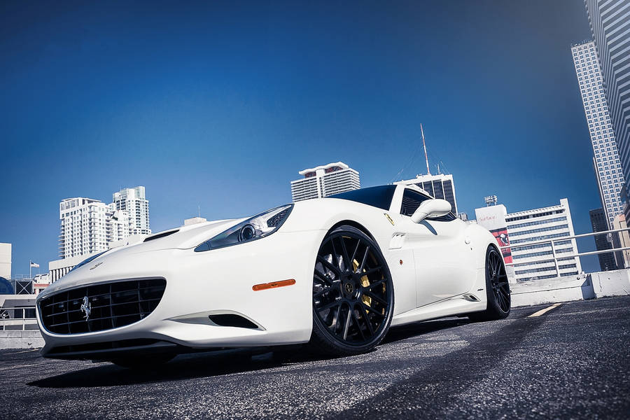 White Ferrari In The City Wallpaper