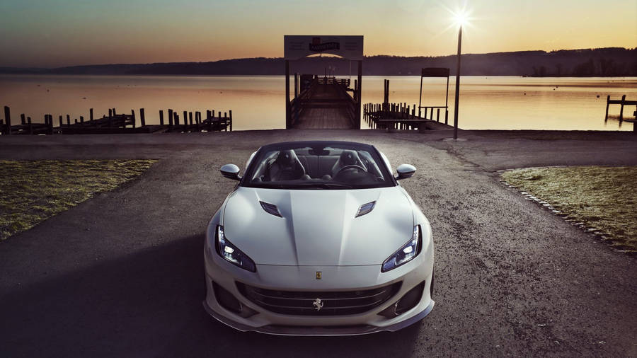 White Ferrari On Bay Wallpaper