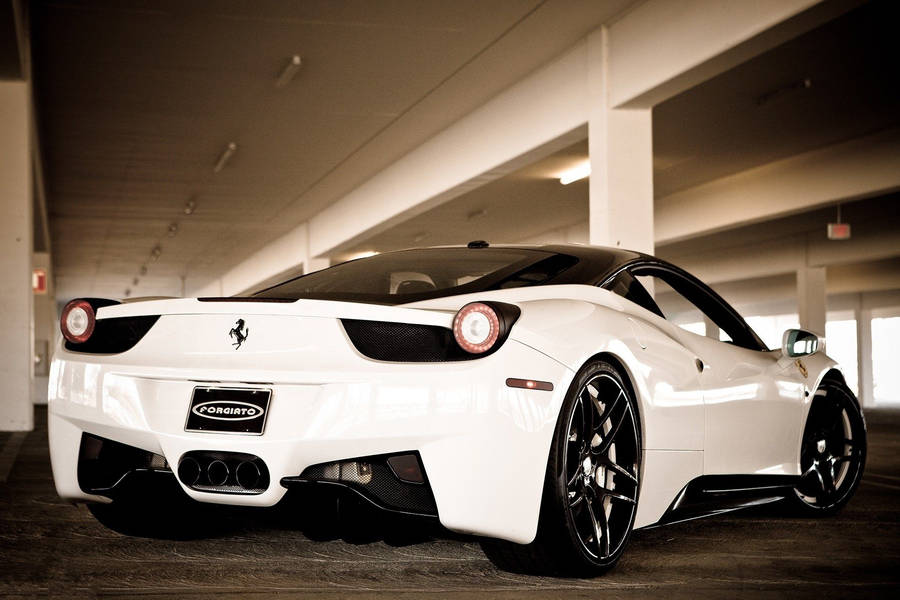 White Ferrari On Empty Parking Wallpaper