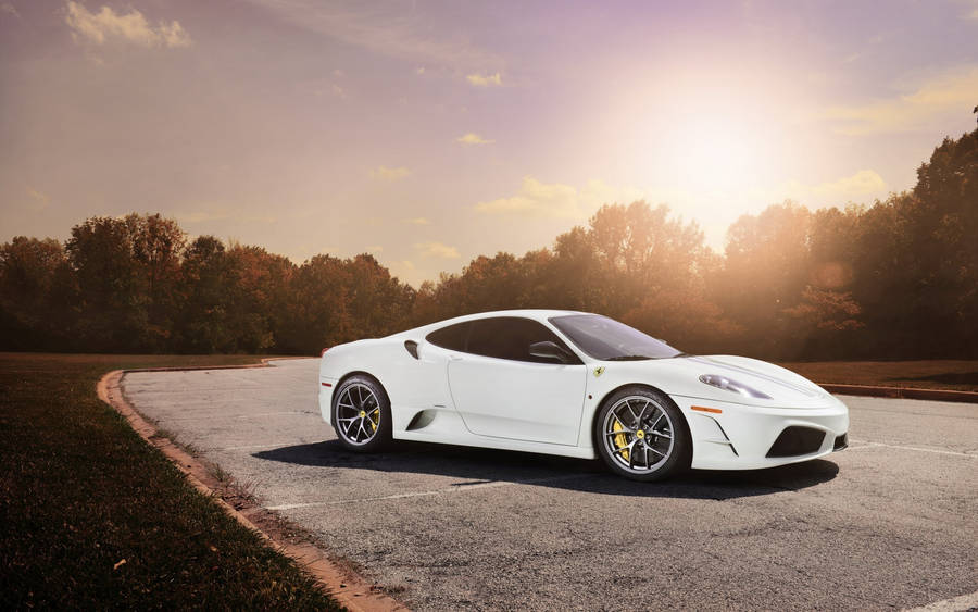 White Ferrari On Forest Wallpaper