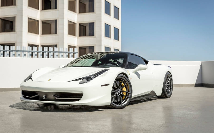 White Ferrari On Roof Wallpaper