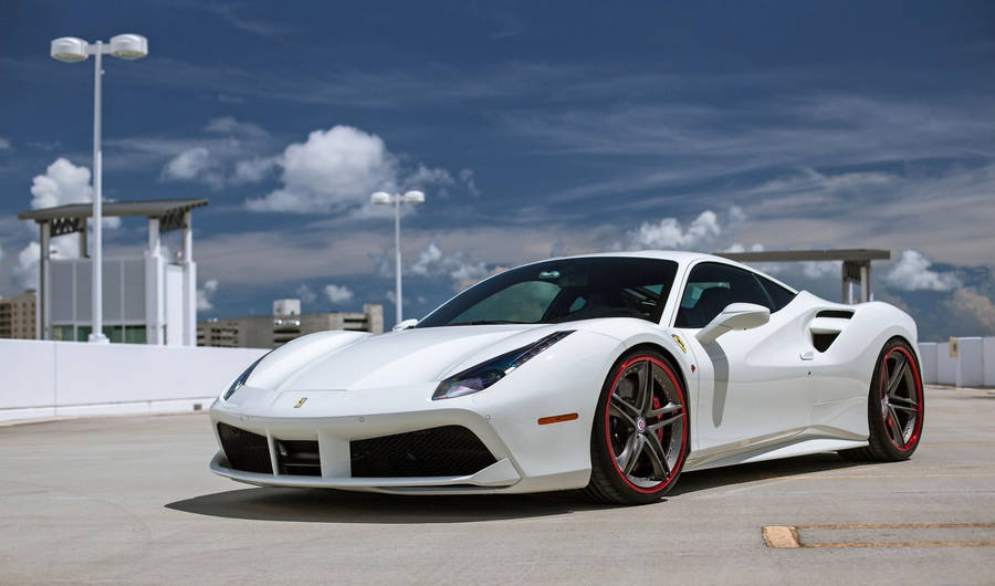 White Ferrari On Rooftop Wallpaper