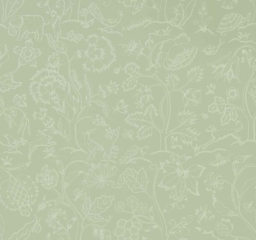 White Floral Swirl Sage Aesthetic Wallpaper