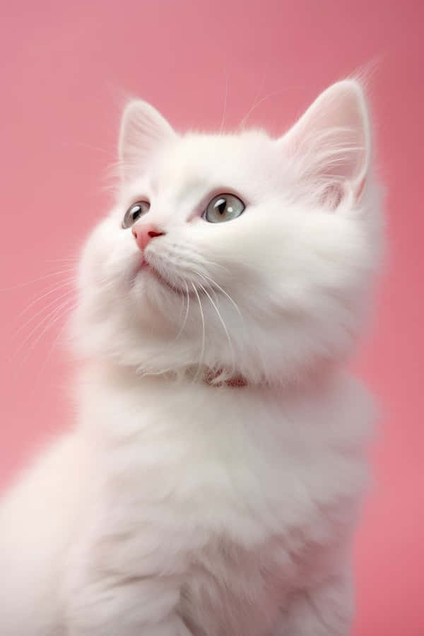 White Fluffy Cat Pink Backdrop.jpg Wallpaper