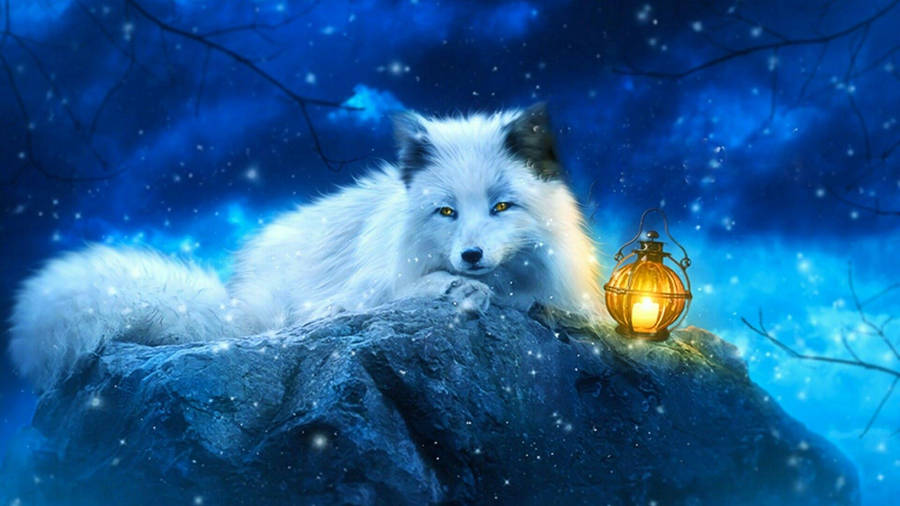 White Fox Digital Art Wallpaper