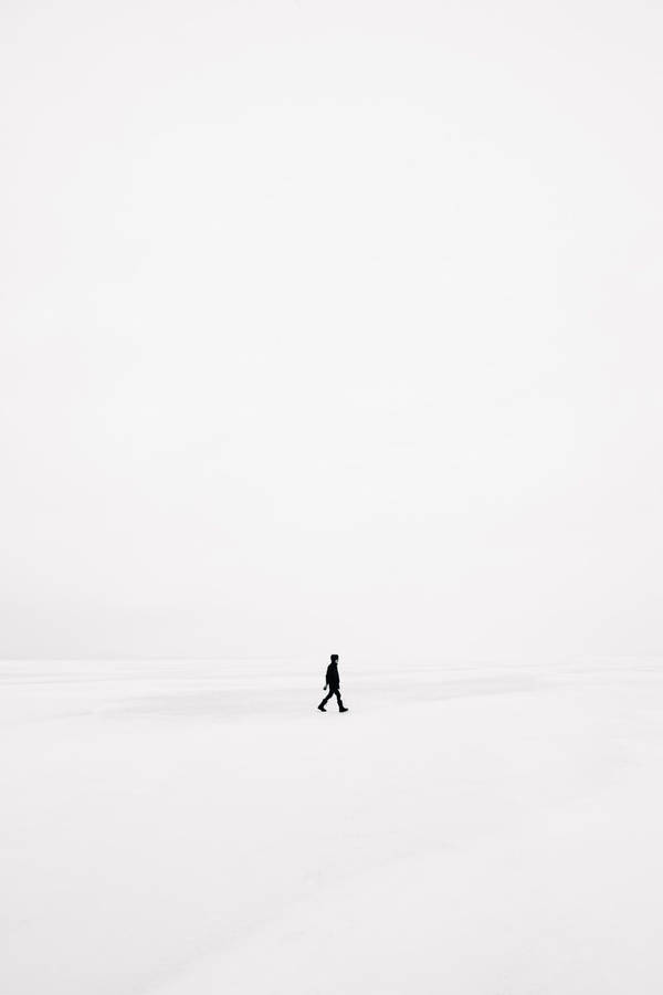 White Full Screen Walking Man Silhouette Wallpaper