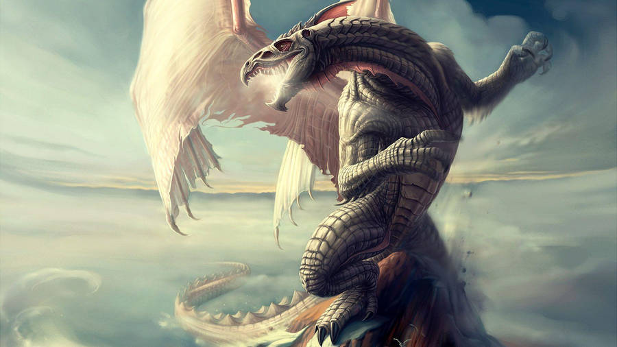 White Hd Dragon On Clouds Wallpaper