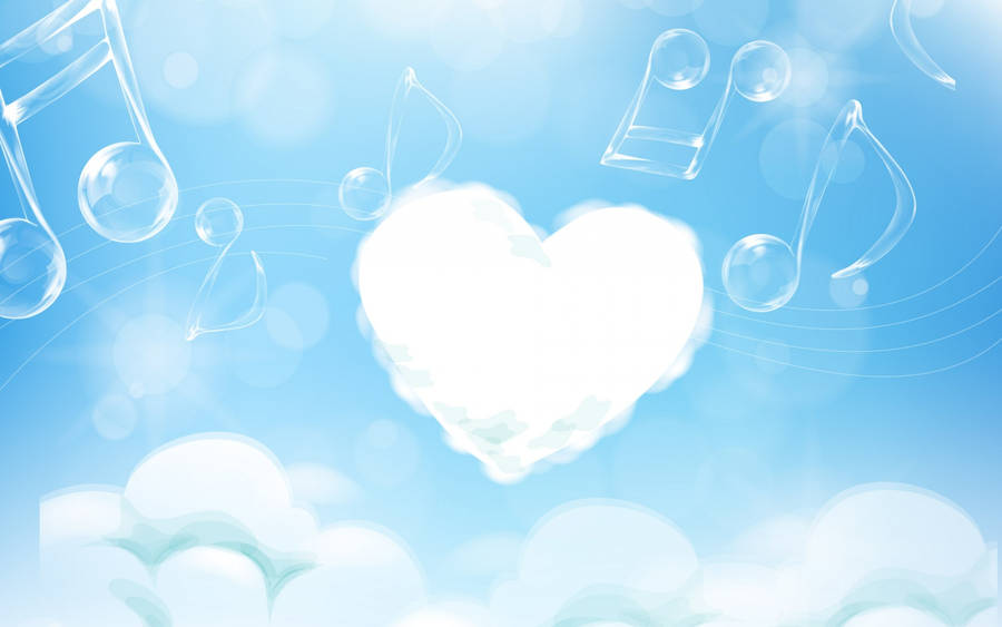White Heart Cloud Musical Note Wallpaper