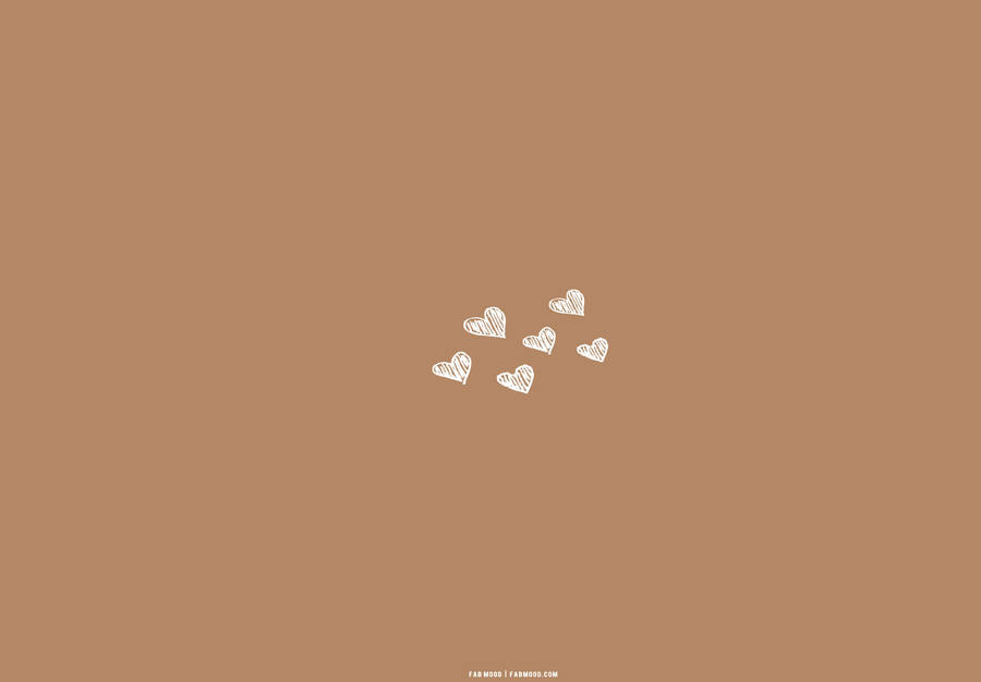 White Hearts On Beige Brown Aesthetic Wallpaper