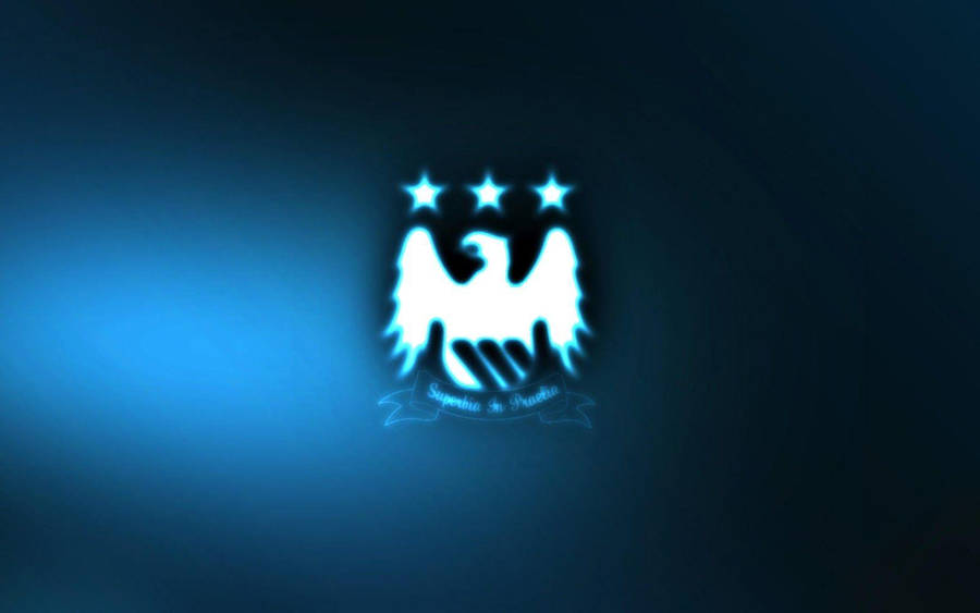 White Manchester City Fc Logo Over Blue Background Wallpaper