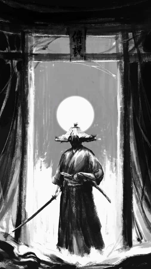 White Moon Samurai Wallpaper