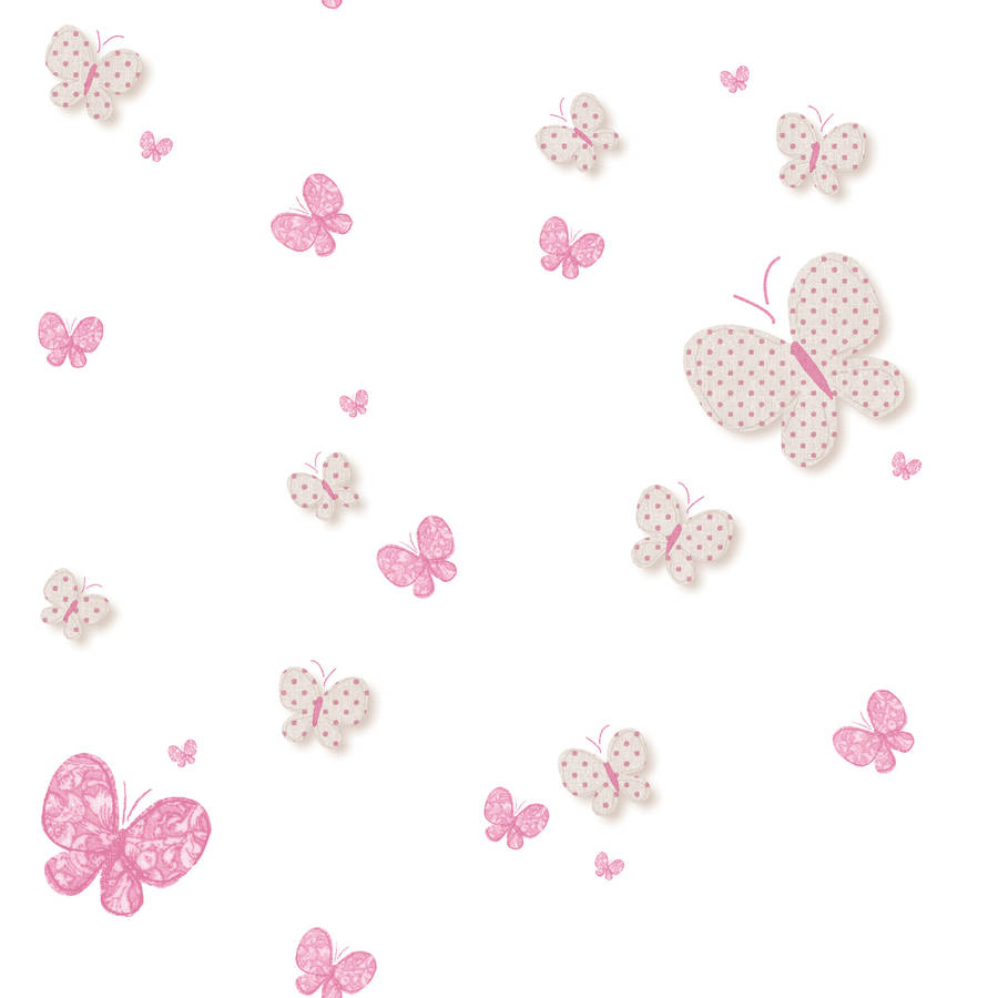 White Polkadots And Cute Pink Butterfly Insects Wallpaper