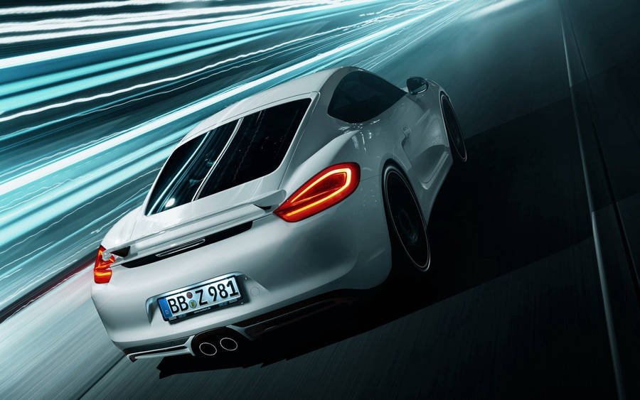 White Porsche Cayman Highway Race Wallpaper