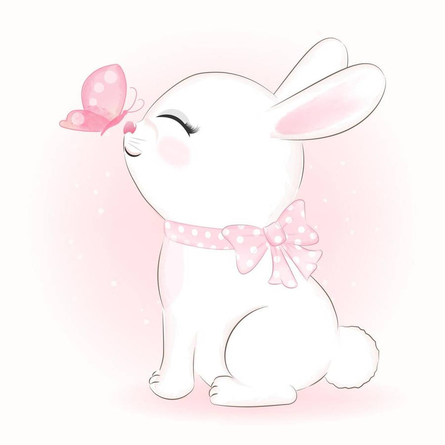 White Rabbit And Pink Butterfly Wallpaper