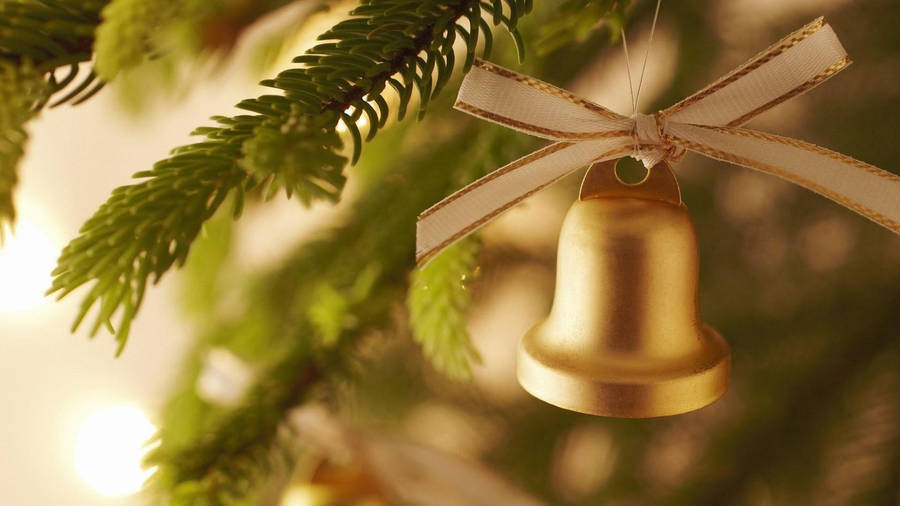 White Ribbon Christmas Bell Wallpaper