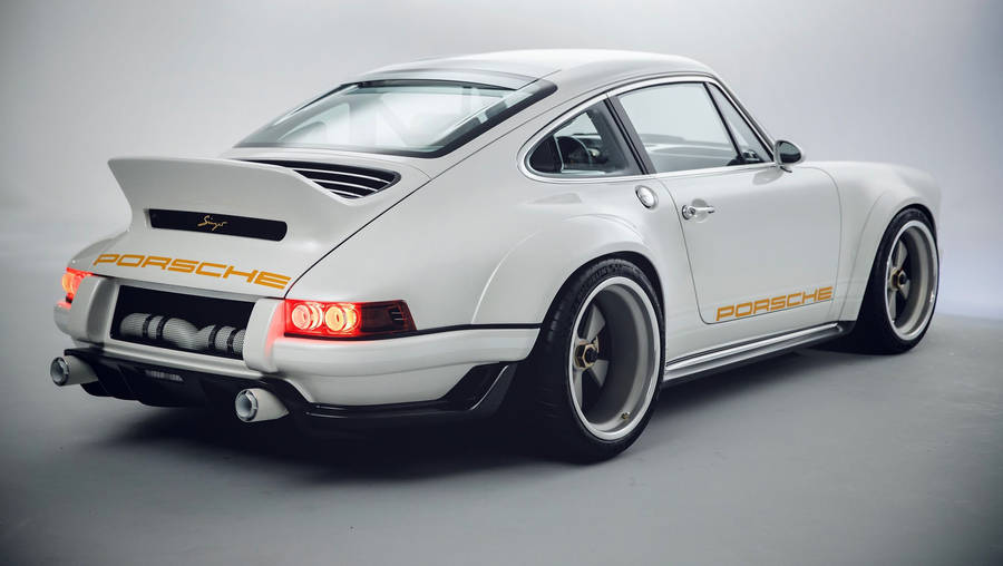 White Singer Porsche Rear Wallpaper