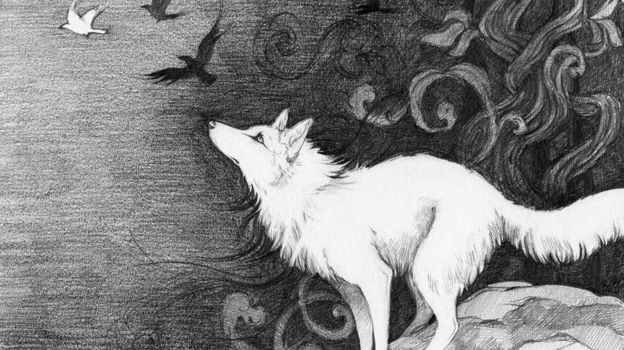 White Wolf Art Drawing Wallpaper