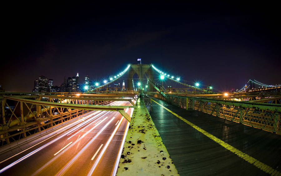 Widescreen Brooklyn Bridge At Night Wallpaper