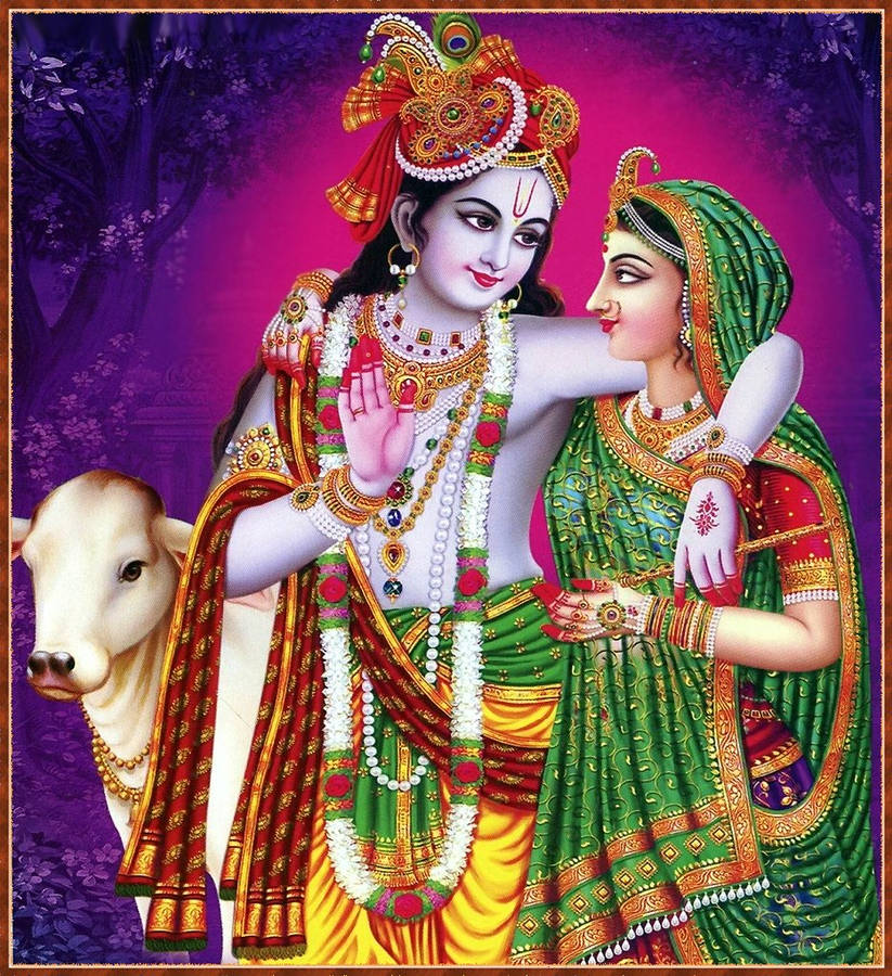 Wife And Lord Krishna 3d Wallpaper