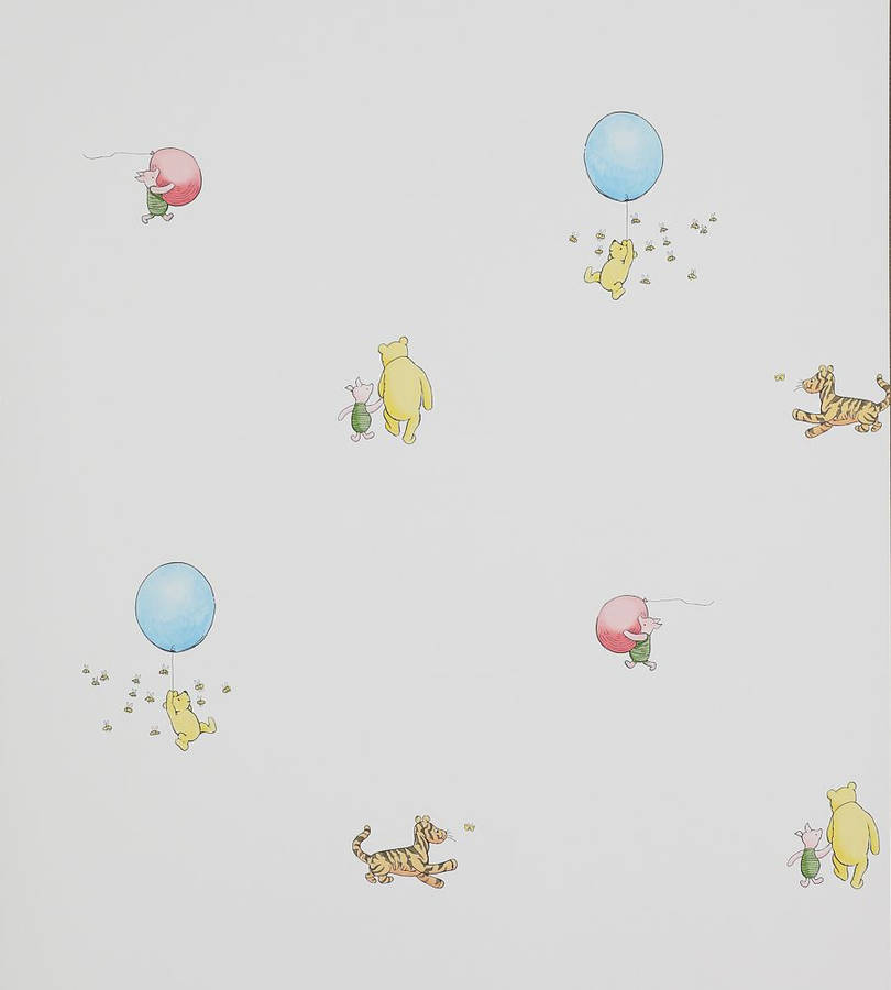 Winnie The Pooh Illustration With Balloons Wallpaper