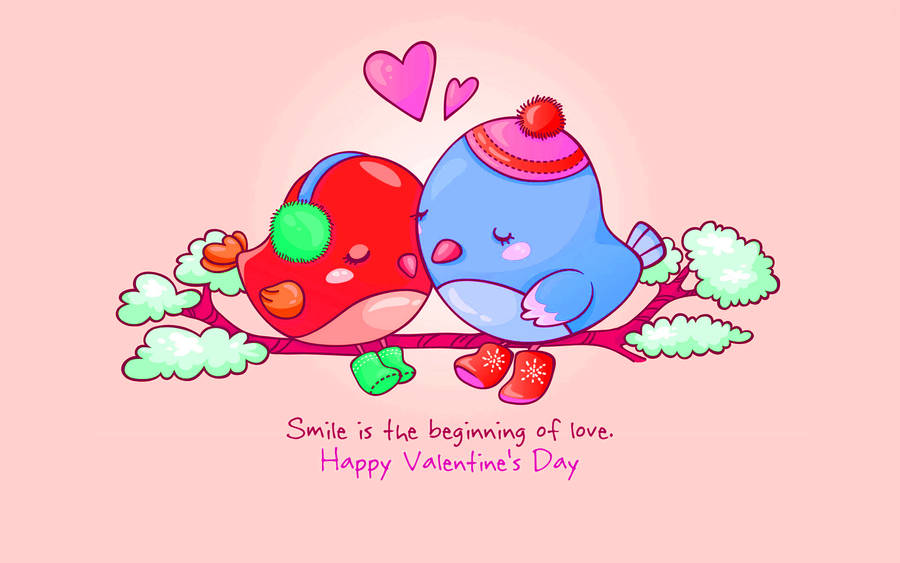 Winter Love Birds Cartoon Wallpaper